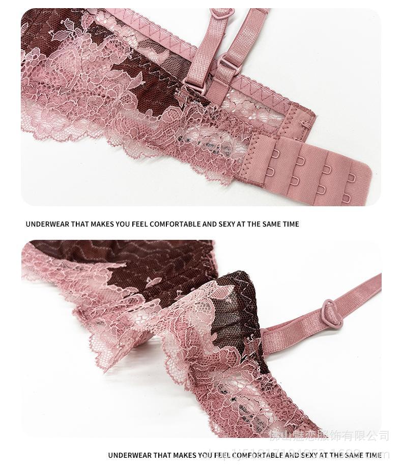Cross-Border European and American Sexy Lingerie Set Ultra-Thin Lace French Bra Large Bust Minimizer Thong Two-Piece Set