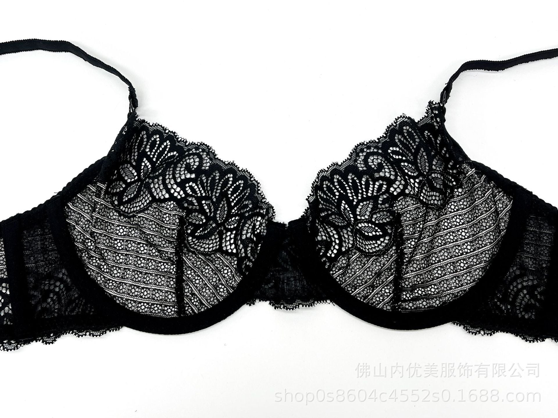 Cross-Border European and American Style French Lingerie Sexy Ultra-Thin Plaid Lace Bra Large Bust Minimizer Sexy Lingerie Set
