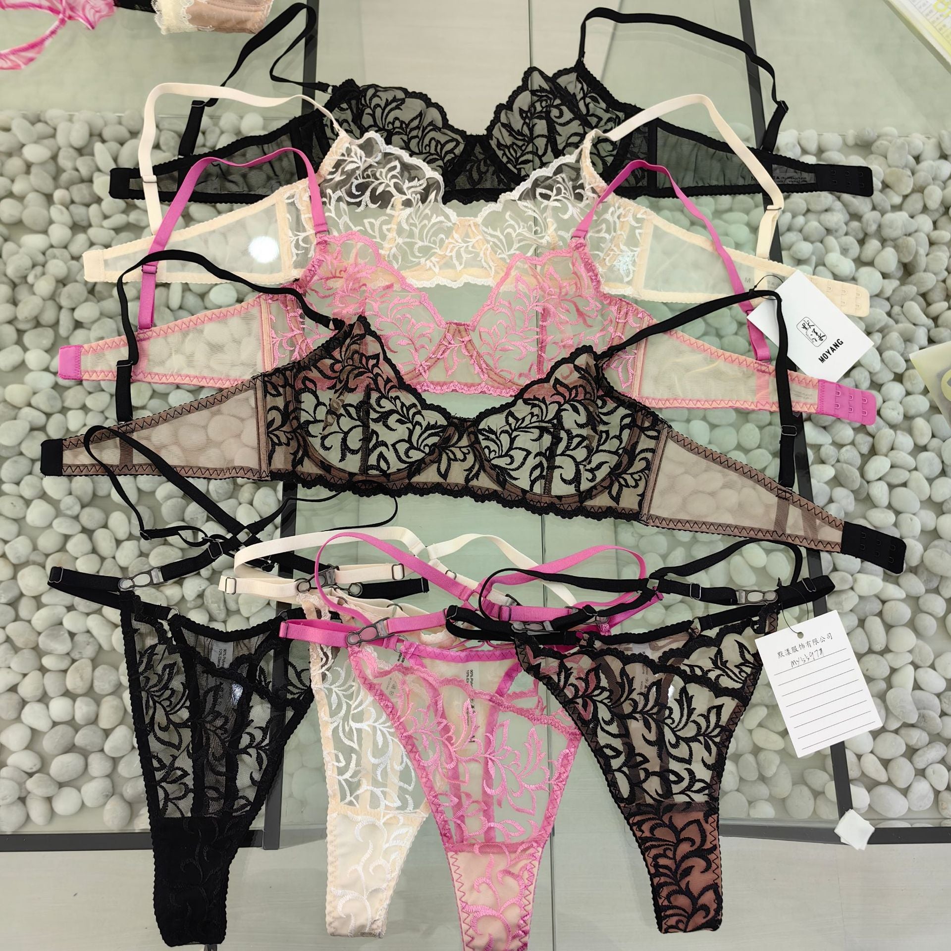 Cross-Border Sexy Lingerie French Style Thin Transparent Embroidered Lace Bra Large Bust Minimizer Plus Size Erotic Lingerie Set