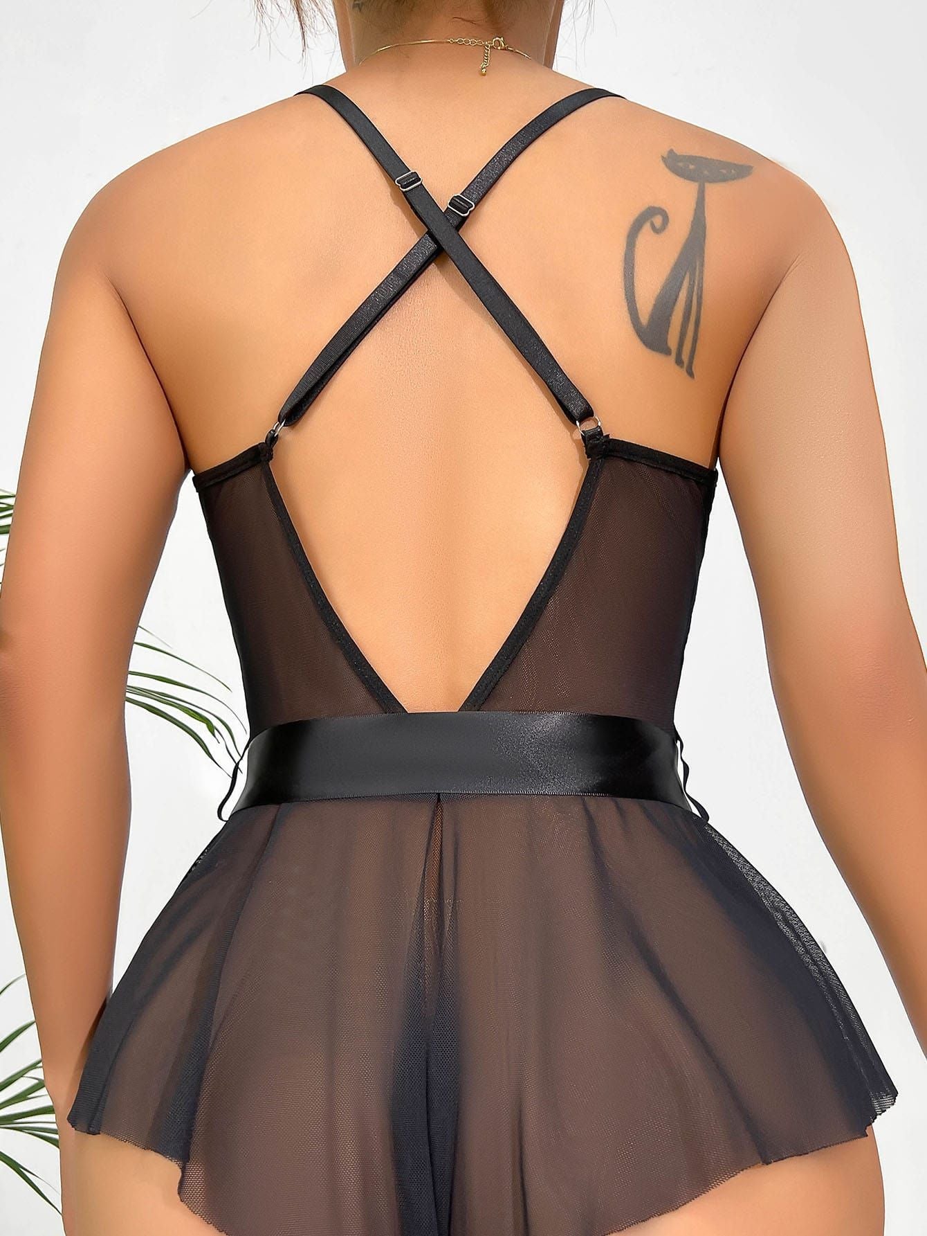 Cross-Border Hot-Selling Foreign Trade Bowknot Patchwork Lace Sexy Lingerie Strap Backless See-Through Sexy Shaping Bodysuit