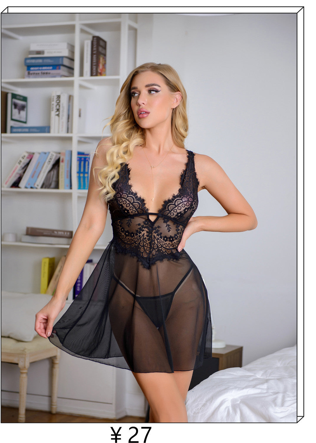 Foreign Trade Amazon Source Plus Size Sexy Lingerie Chemise Lace Strap Nightdress See-through Tight-fitting Erotic Flirting