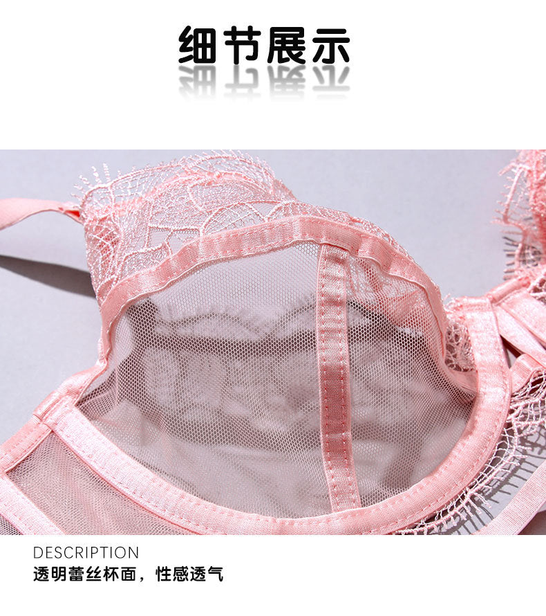 French Semi-Transparent Lace Lingerie Set Bra Sexy Pure Desire Hollow Bra Women's Push-Up Wholesale