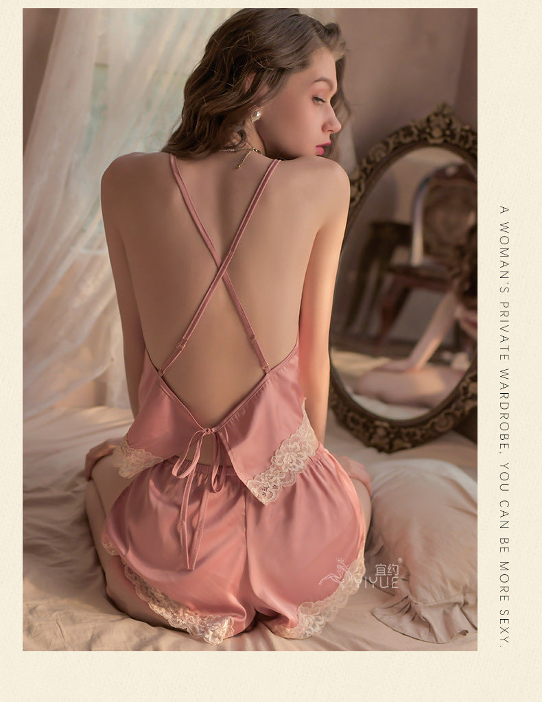 Yiyue New Sexy Camisole Nightdress Thin Lace See-through Temptation Camisole Shorts Women's Homewear Set8317
