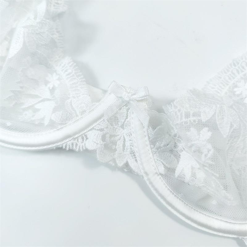 French Style Sexy Lingerie Ultra-Thin See-Through Pure Desire Floral Lace Lingerie Set Large Bust Minimizer Anti-Sagging Bra