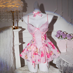 Amazon Cross-Border Sexy Lingerie Lace See-Through Temptation Hollow Floral Nightdress Sweet Girl Pajamas