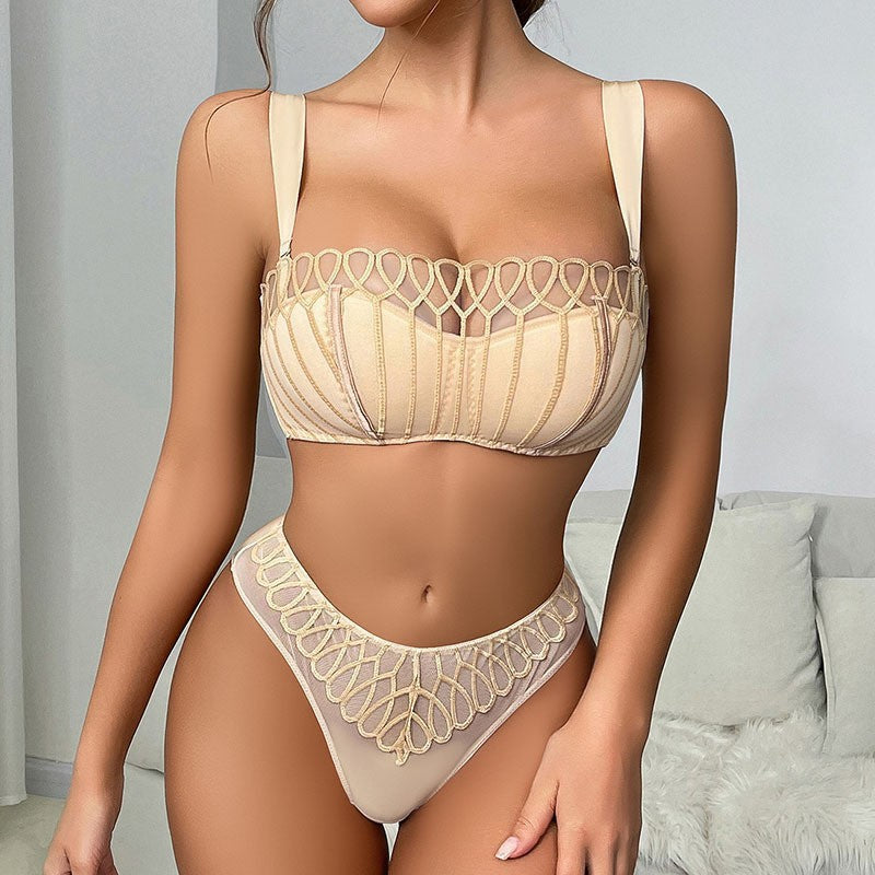 Floral Embroidered Demi-Cup Bra Set - Push-Up Lingerie for Small Busts | Sexy & Supportive