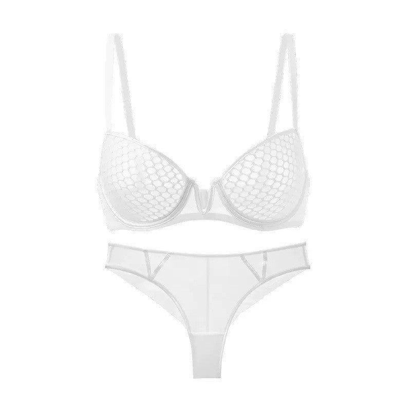 Cross-Border European and American Sexy Lingerie Set Ultra-Thin Honeycomb Pattern Soft Underwire Bra Large Bust Minimizer Anti-Sagging Bra for Women