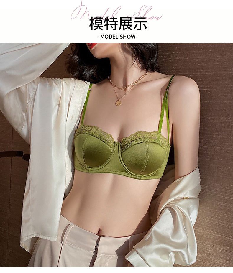 Cross-Border European and American Style French Lingerie Women Sexy Thin Lace Satin Bra Large Bust Minimizer Anti-Sagging Bra Set