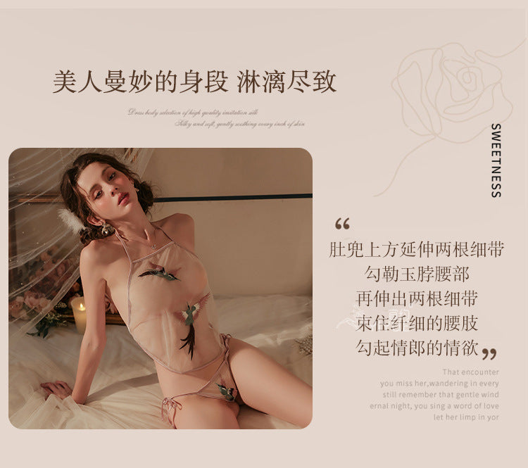Yiyue Sexy Pure Desire Lingerie Classical Embroidery Bellyband Uniform Temptation Bedside Flirting Sleepwear Set1079