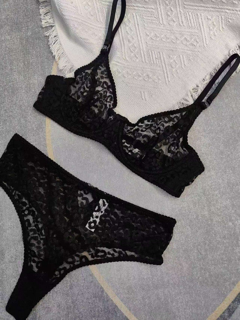 European and American Sexy Lingerie French Ultra-thin See-through Jacquard Lace Erotic Lingerie Big Chest Minimizer Plus Size Bra Set