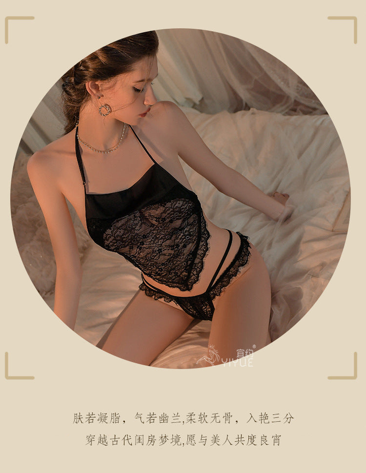 Yiyue Sexy Lingerie Pure Desire Sexy Lace Temptation Bellyband Hot Open Crotch Uniform No-Need-to-Take-Off Pajama Set8833