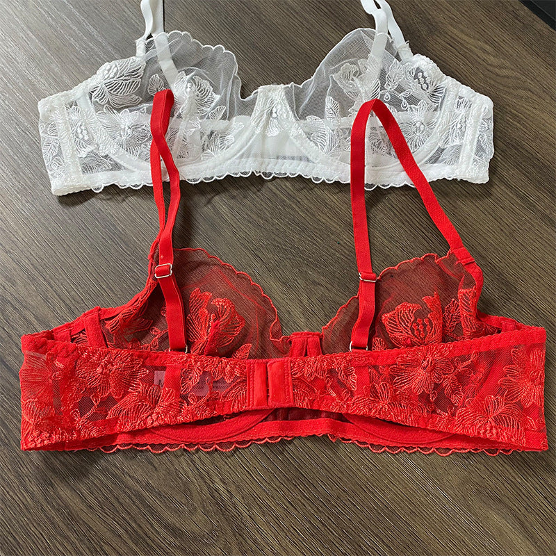 European and American Cross-Border French Style Sexy Lingerie Set Ultra-Thin See-Through Lace Temptation Big Bust Minimizer Bra Erotic Lingerie