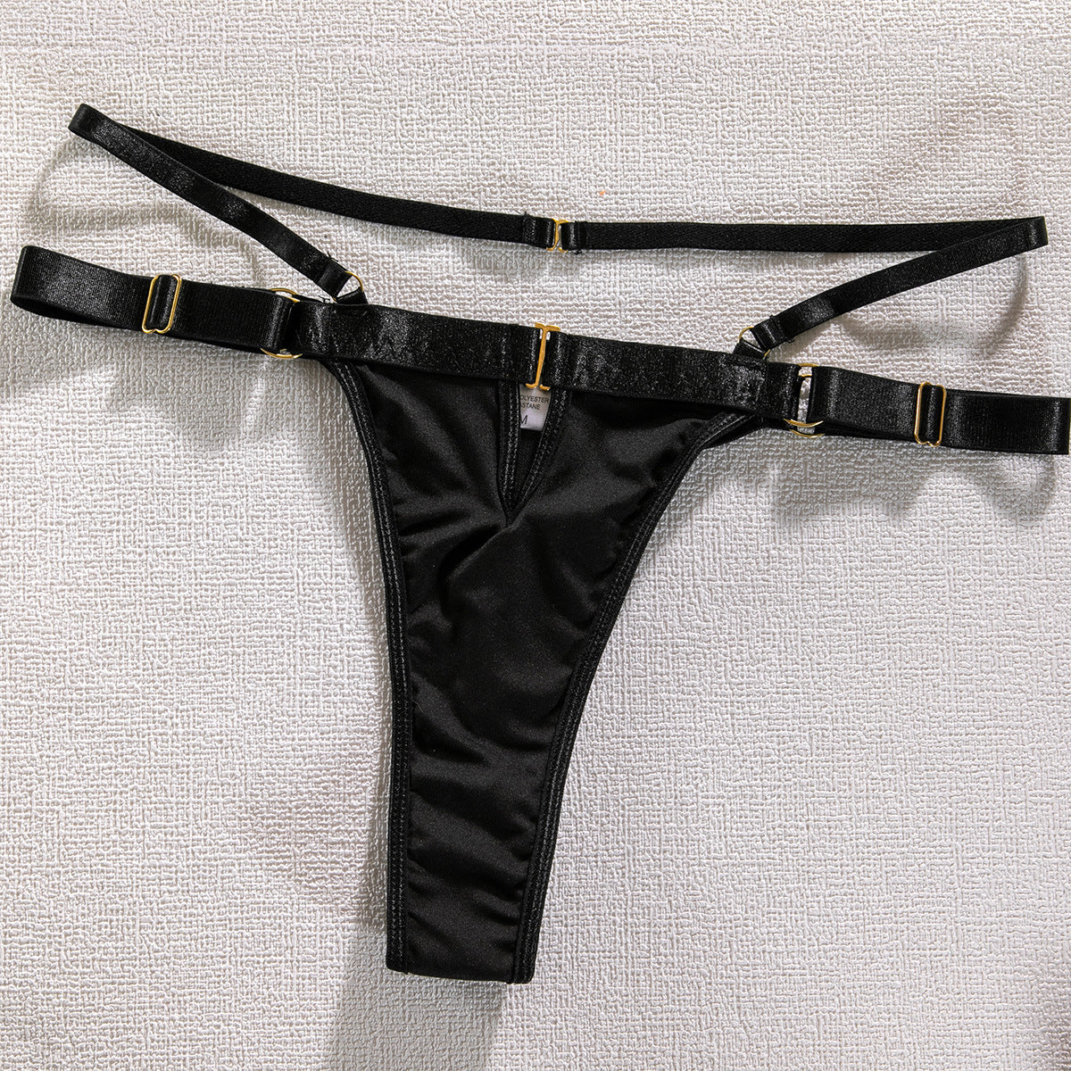 European and American Cross-Border Hot-Selling Sexy Lingerie Big Chest Minimizer Tie-Up Metal Punk Style Erotic Lingerie Women's Four-Piece Set