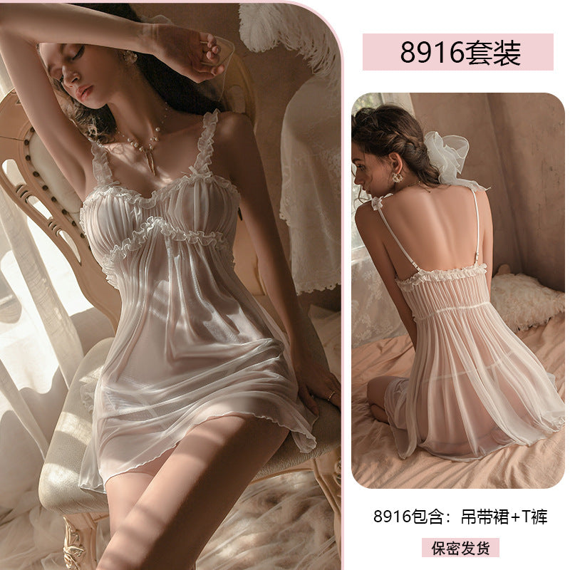 Yiyue Sexy Lingerie Pure Desire Nightdress Hot See-through Temptation Uniform No-Need-to-Take-Off Pajamas Set8916