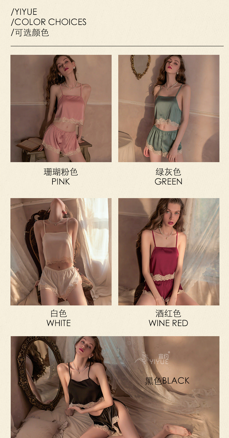 Yiyue New Sexy Camisole Nightdress Thin Lace See-through Temptation Camisole Shorts Women's Homewear Set8317
