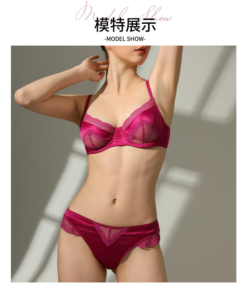 European and American Cross-Border Sexy French Lingerie Women Satin Lace Bra Large Bust Minimizer Anti-Sagging Lingerie Set