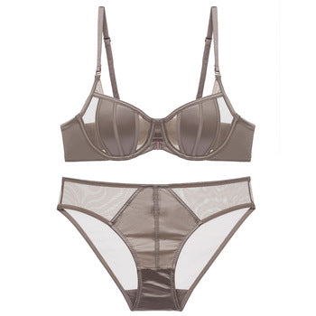 European and American Sexy Bra Set Ultra-thin Semi-transparent Half Cup Lace Bra Small Chest Push-up Anti-sagging Plus Size Bra