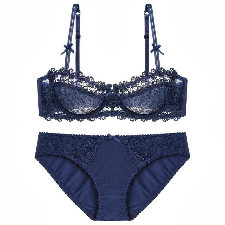European and American Sexy Bra Set Ultra-thin Semi-transparent Half Cup Lace Bra Small Chest Push-up Anti-sagging Plus Size Bra