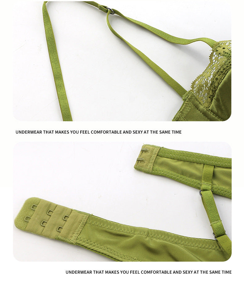 Cross-Border European and American Style French Lingerie Women Sexy Thin Lace Satin Bra Large Bust Minimizer Anti-Sagging Bra Set
