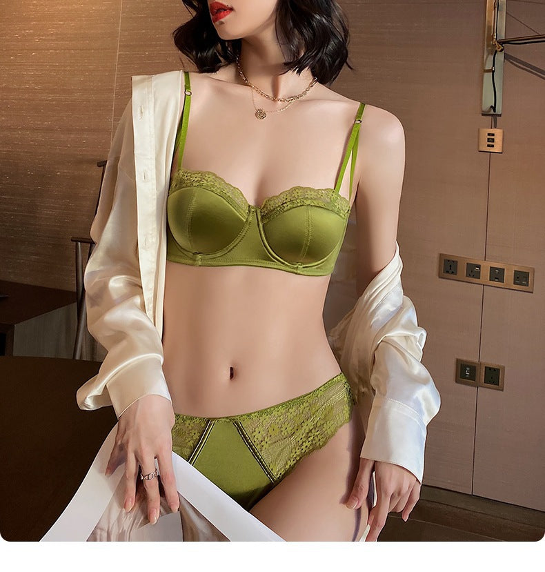 Cross-Border Hot-Selling French Lace Lingerie Women Sexy Thin Satin Large Bust Minimizer Anti-Sagging Bra Set