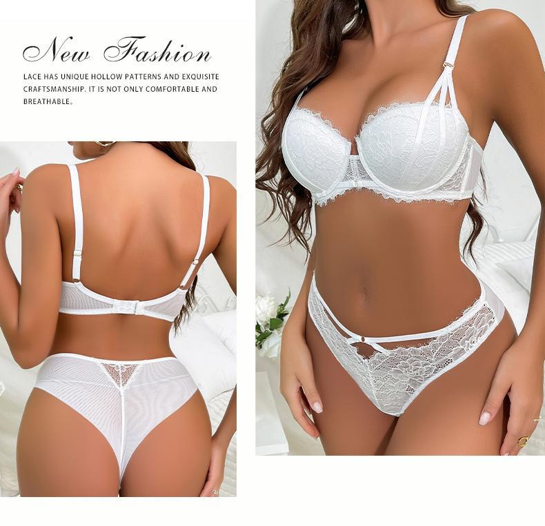 European and American Sexy Lingerie Eyelash Lace Small Chest Enhancing Push-Up Bra Anti-Sagging Side Breast Collection Bra Set