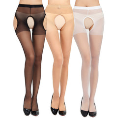 Sexy Core-Spun Silk Four-Cut Hollow Lace Erotic Stockings Four-Sided Crotch-Free Temptation Base Pantyhose7504