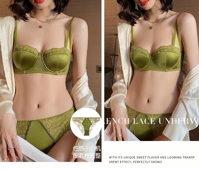 Cross-Border European and American Style French Lingerie Women Sexy Thin Lace Satin Bra Large Bust Minimizer Anti-Sagging Bra Set