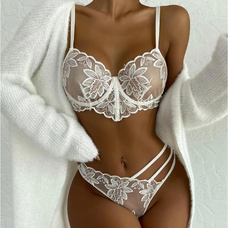 Floral Embroidered Sheer Lingerie Set - Sexy Mesh Bra & Panty Set | Cute Yet Seductive