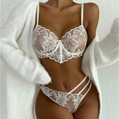 Floral Embroidered Sheer Lingerie Set - Sexy Mesh Bra & Panty Set | Cute Yet Seductive