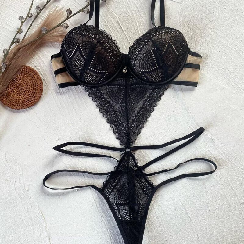 European and American French Style Sexy Temptation Lace Bra Tight Push-Up Micro Shaping Red Zodiac Year One-Piece Underwear for Women