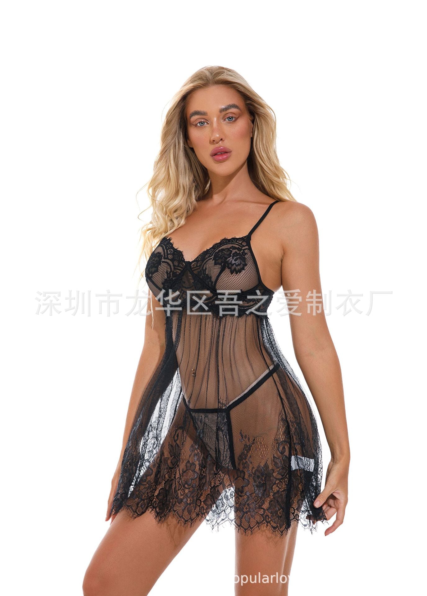 New Foreign Trade European and American Style Sexy Women's Camisole Embroidered Lace Temptation Nightdress Solid Color Satin Pajamas Homewear In Stock