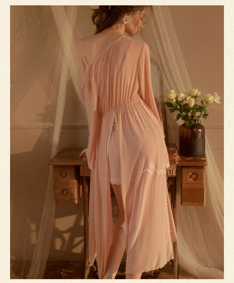 Yiyue Sexy Lingerie Sexy Strap Lace Temptation Nightdress Hot See-through Mesh Plus Size Nightgown Set8449