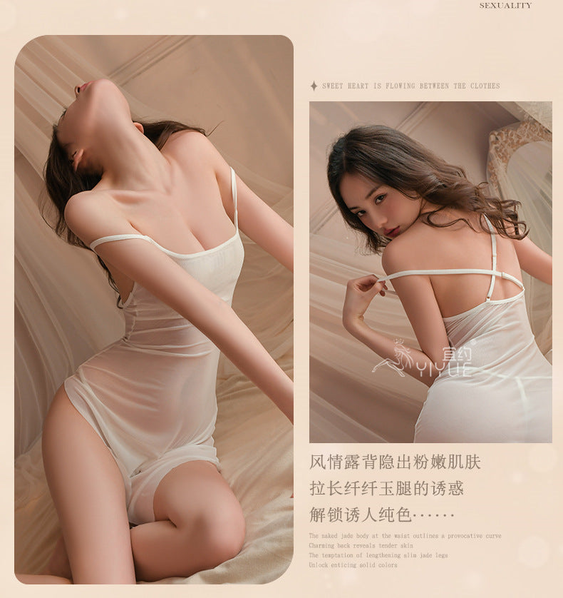 Yiyue Sexy Lingerie Sexy Strap Nightdress Hot See-through Thin No-take-off Pajamas Passion Small Chest Uniform8679