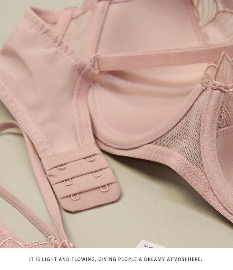 Cross-Border Sexy Lace Embroidery Underwear Summer Thin Cotton Large Bust Minimizing French Style Underwear Anti-Sagging Plus Size Bra