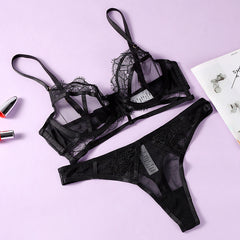 French Semi-Transparent Lace Lingerie Set Bra Sexy Pure Desire Hollow Bra Women's Push-Up Wholesale
