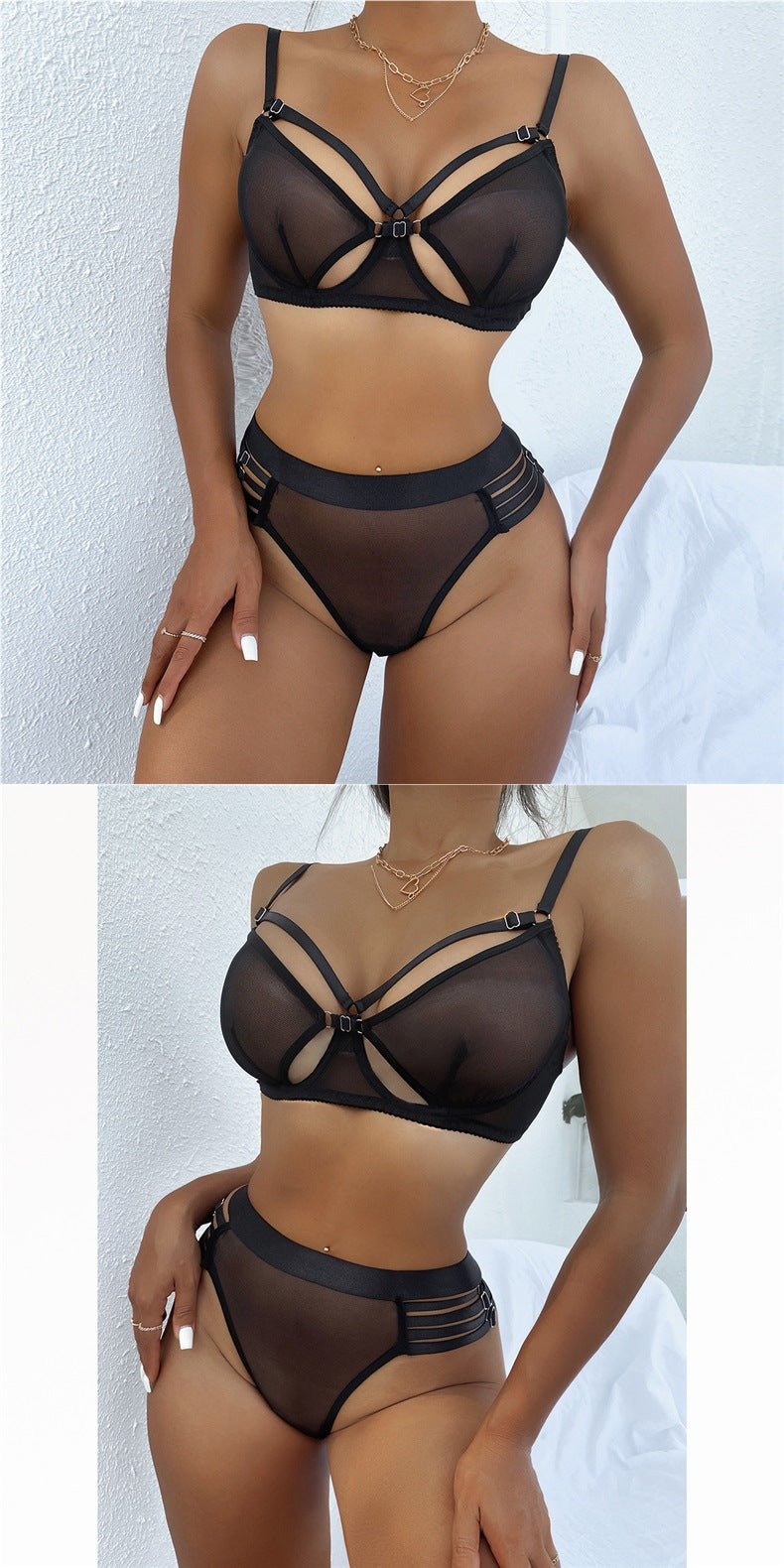 European and American Independent Station Hot-Selling New Style See-Through Mesh Wireless Motorcycle Sexy Lingerie Set