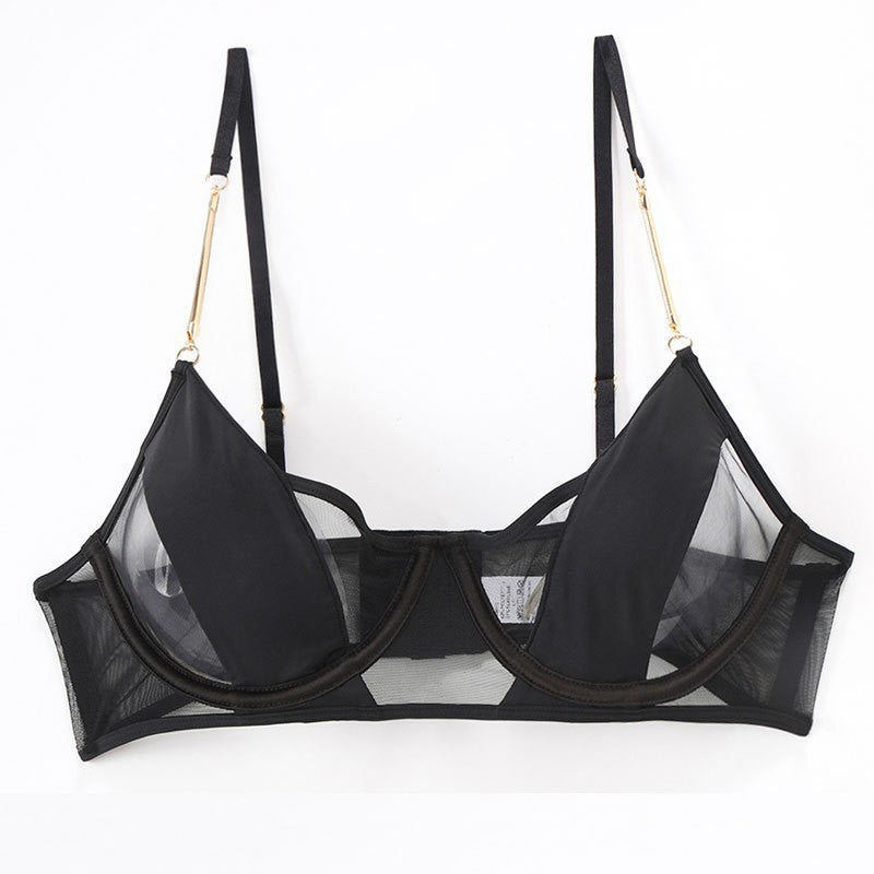 Cross-Border Sexy Lingerie Thin See-Through Mesh French Style Bra Large Bust Minimizer Plus Size Bra and Thong Set