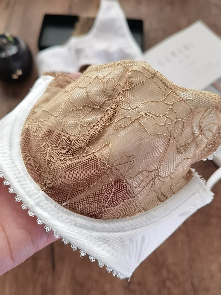 European and American Cross-Border Hot-Selling Sexy Lingerie for Women Ultra-Thin See-Through Large Bust Minimizing French Lace Erotic Bra Set