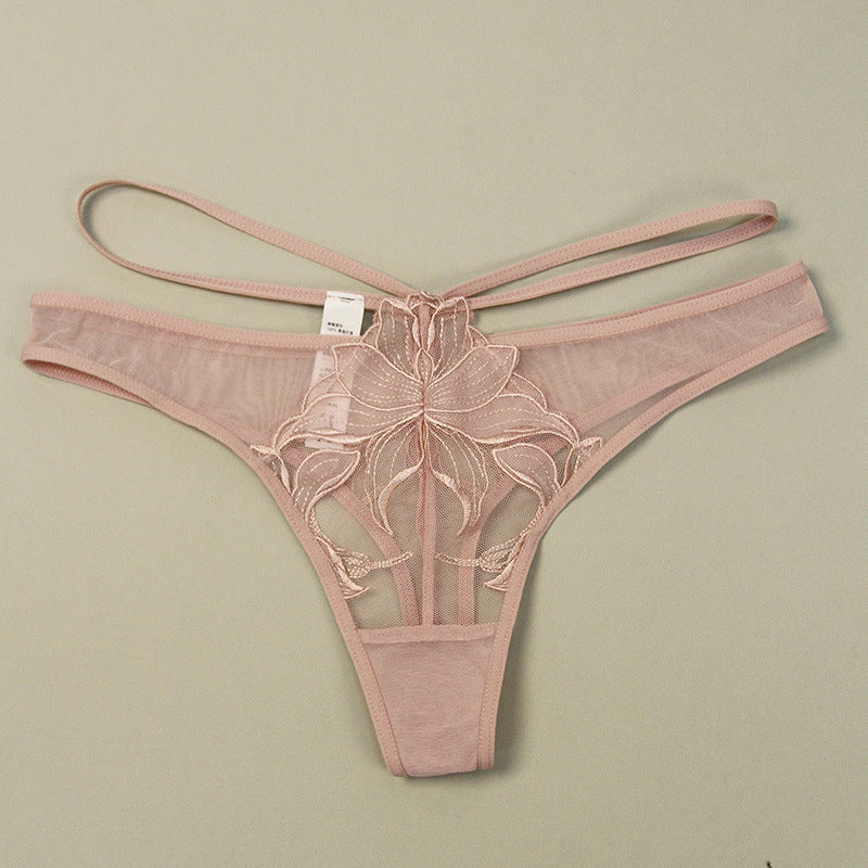 European and American Cross-Border Sexy Women's Panties Thin Breathable Embroidered Lace Panties Hip-Lifting Low Waist Plus Size Panties T Pants