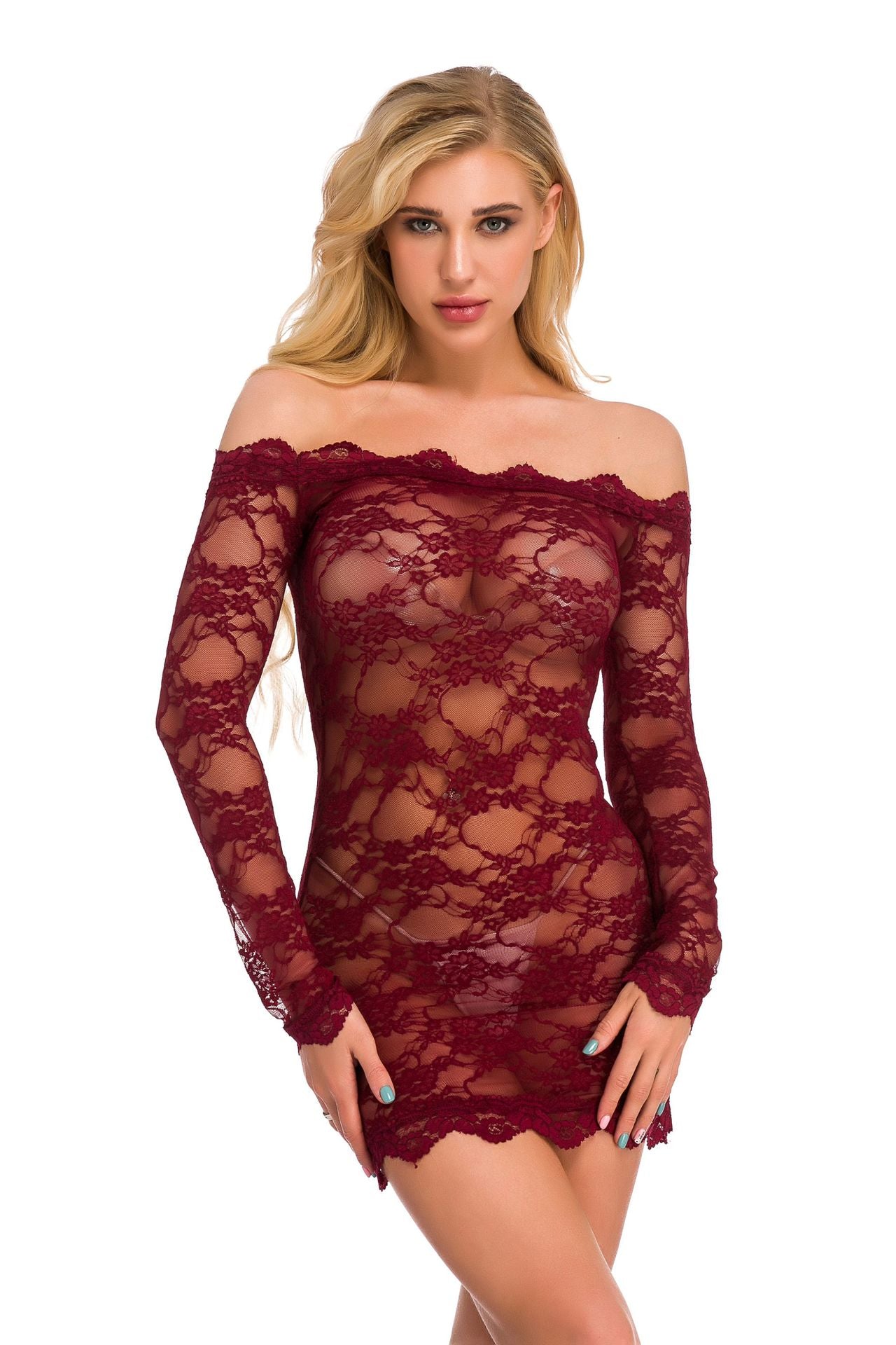 Foreign Trade Amazon Source Plus Size Sexy Lingerie Chemise Lace Strap Nightdress See-through Tight-fitting Erotic Flirting