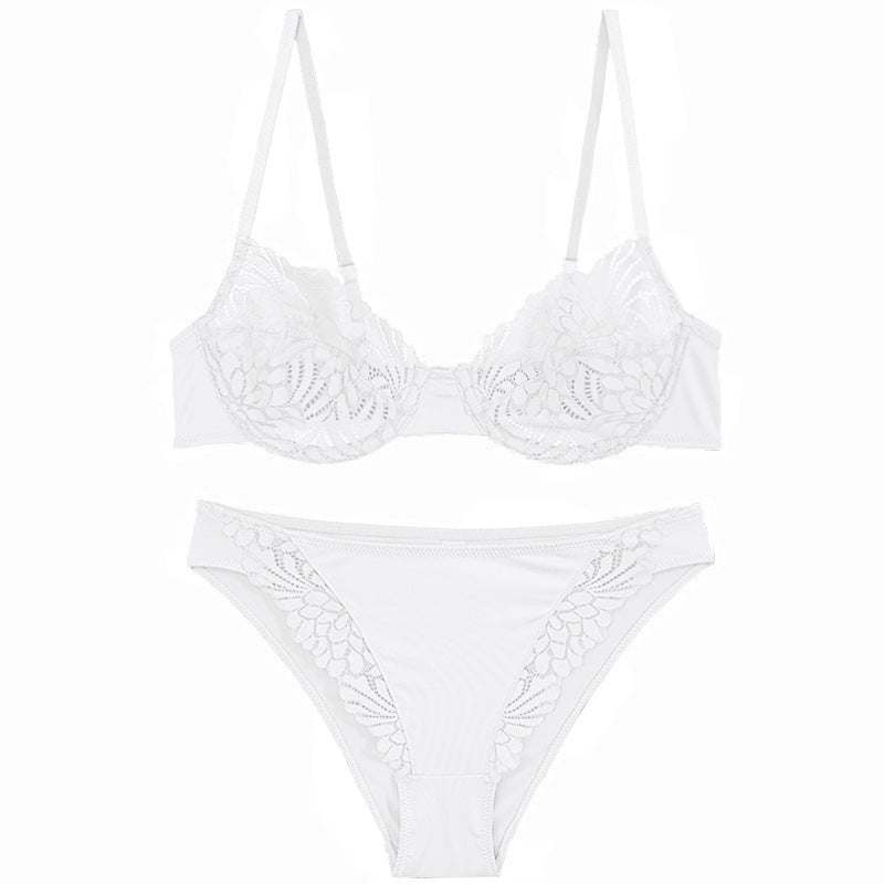 Cross-Border Foreign Trade French Style Lingerie for Women, Sexy Large Bust Minimizer, Anti-Sagging, Sheer Lace Trim, Erotic Lingerie Set