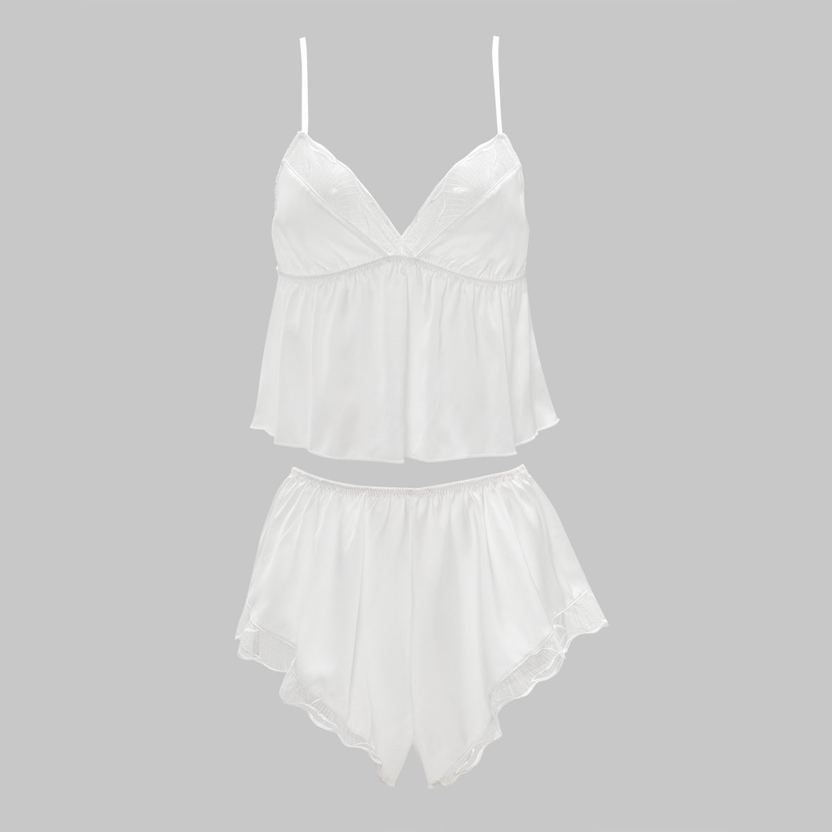 Foreign Trade Cross-Border Sexy Satin Nightdress Summer Thin Style V Comfortable Lace Pajama Set with Camisole and Shorts