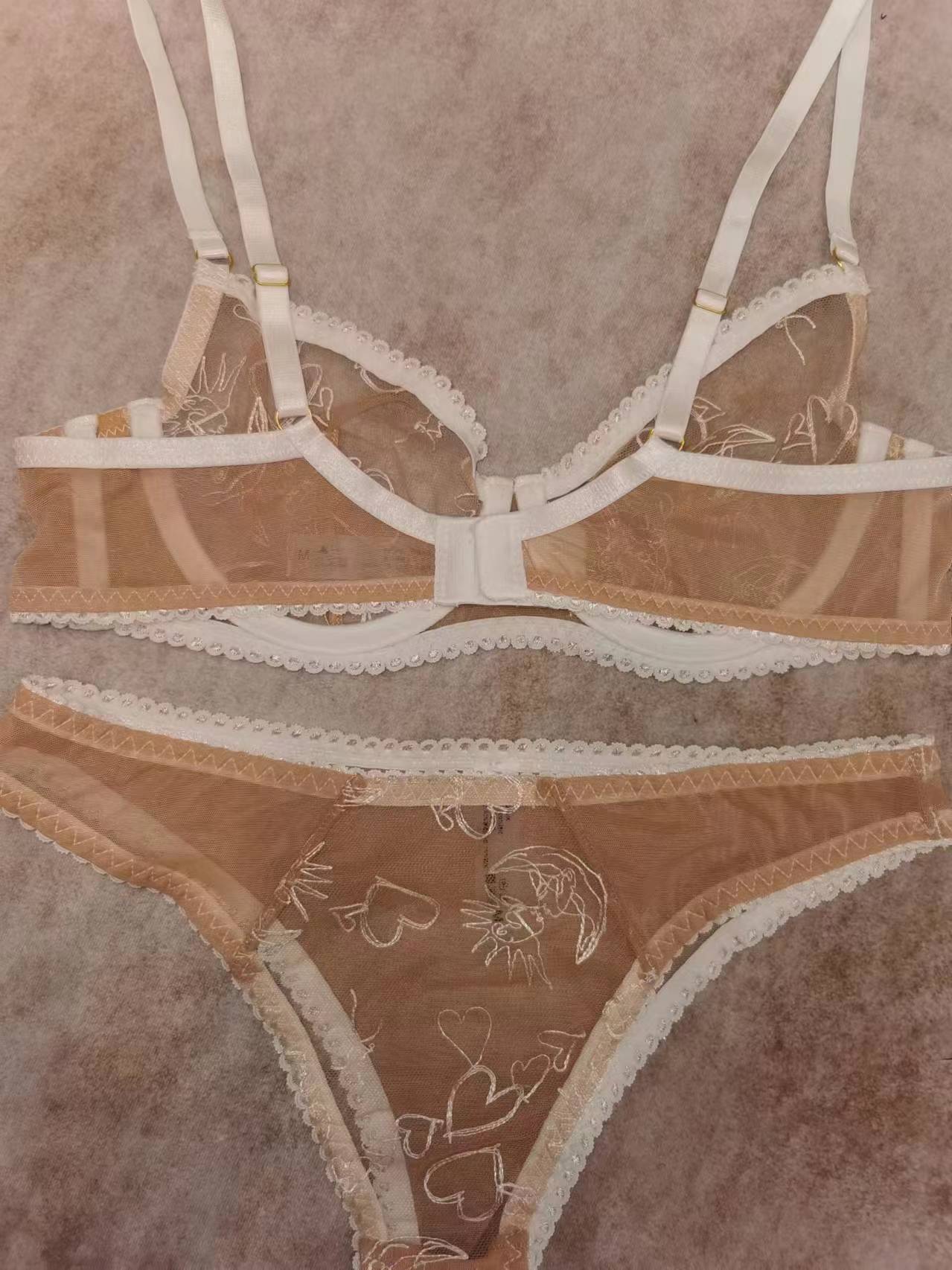 European and American Cross-Border French Style Sexy Lingerie Ultra-Thin Embroidered Lace Bra Large Bust Minimizer Plus Size Erotic Lingerie Set