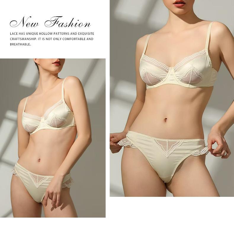 European and American Cross-Border Sexy French Lingerie Women Satin Lace Bra Large Bust Minimizer Anti-Sagging Lingerie Set