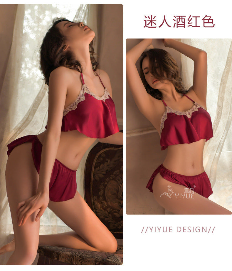 Yiyue Sexy Lingerie Deep V V Bellyband Style Nightdress for Women Hot Home Passion Lace Temptation Set8399