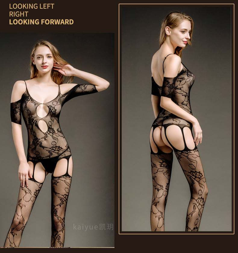 European and American Hot-Selling Sexy Lingerie Women's Sexy Uniform Temptation Bodystocking Lace Stockings Nightwear Mesh Outfit Set