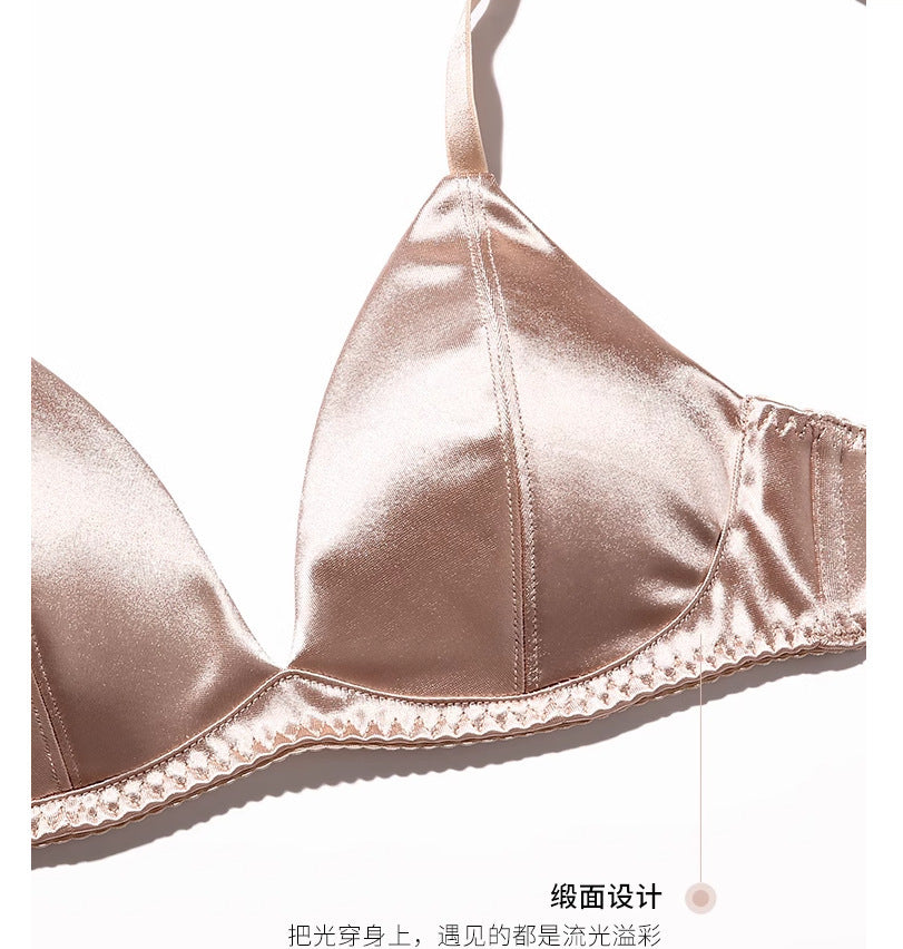 Cross-Border Hot-Selling Sexy Wireless Bra Thin Seamless Leopard Print Satin Large Bust Minimizing French Style Bra Two-Piece Set