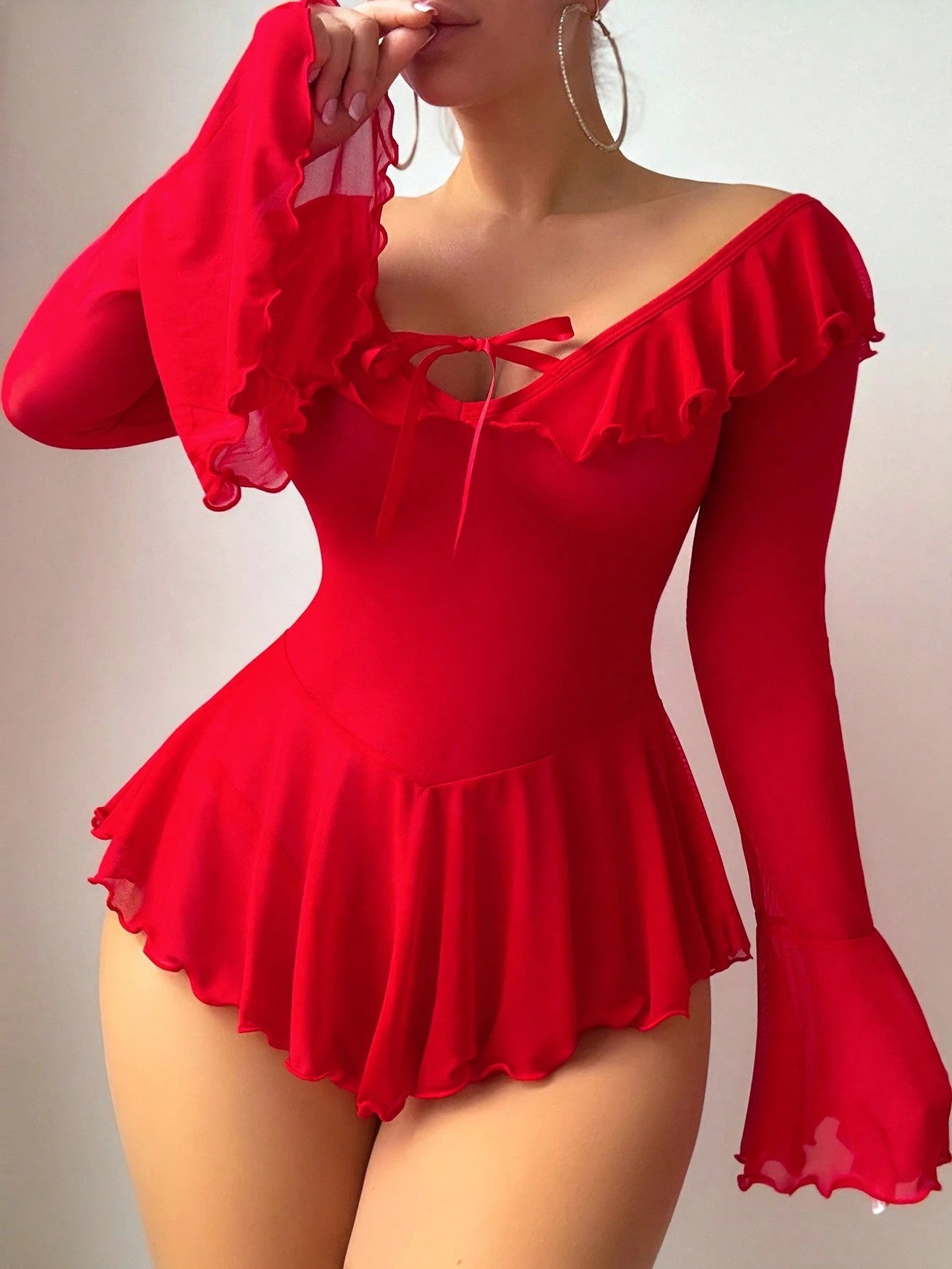 Cross-Border Foreign Trade European and American Sexy See-Through Mesh Dress Temptation Off-Shoulder Pure Desire Style Uniform Sexy Lingerie