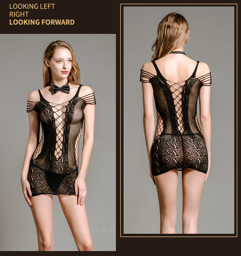 European and American Hot-Selling Sexy Lingerie Women's Sexy Uniform Temptation Bodystocking Lace Stockings Nightwear Mesh Outfit Set