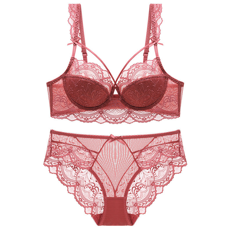 Women's Underwear Large Bust Minimizer Bra Set Sexy Lace Thin Bra Bra